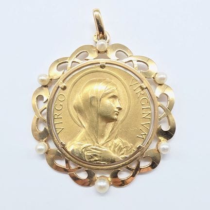 VERNON Signé - Pendentif médaille de la Vierge en 