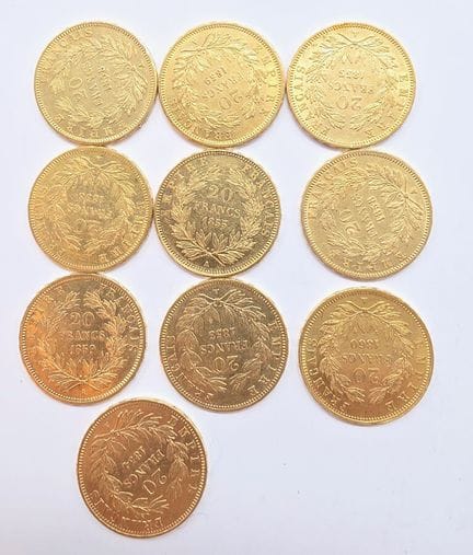 10 Pièces Or 20 Francs Napoléon III Empereur tête 
