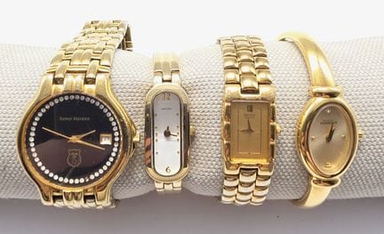 4 款镀金金属手表：MARENO - JEANVOINE - HERBELIN - SEIKO - 