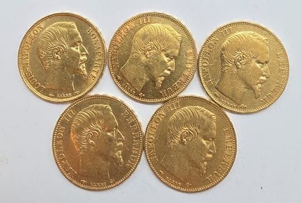 5 Pièces Or 20 Francs Napoléon III Empereur tête n