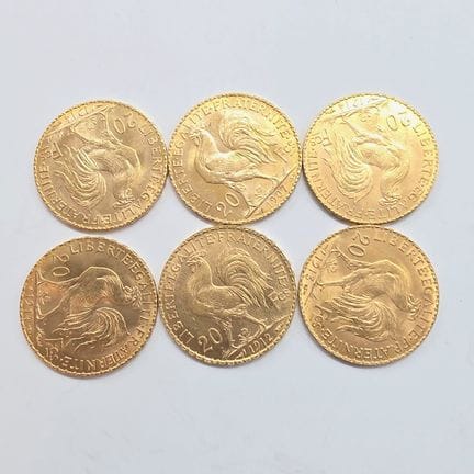 6 Pièces Or 20 Francs République Française au coq 