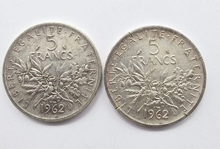2 Pièces Argent 5 Francs Semeuse - 1962 -