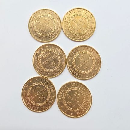 6 Pièces Or 20 Francs République Française Génie -
