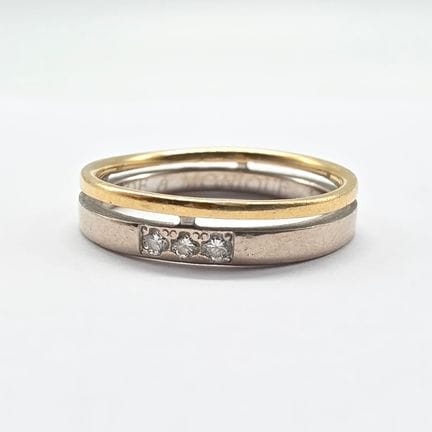 Bague double anneau en or blanc et or jaune 18 K (