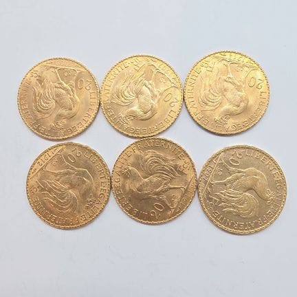 6 Pièces Or 20 Francs République Française au coq 