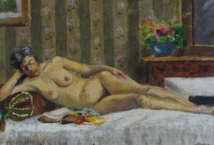 André HARDY (1887–1986). 
Lesende Odaliske. 
Öl au