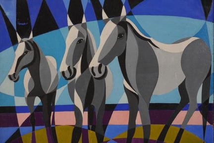 Miguel DEVEZE (1909–1994).
Drei Pferde. 
Öl auf Ha