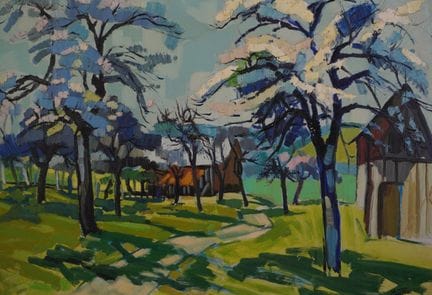 Jacques MUTEL (1935–2016). 
Frühlingsdorf. 
Öl auf