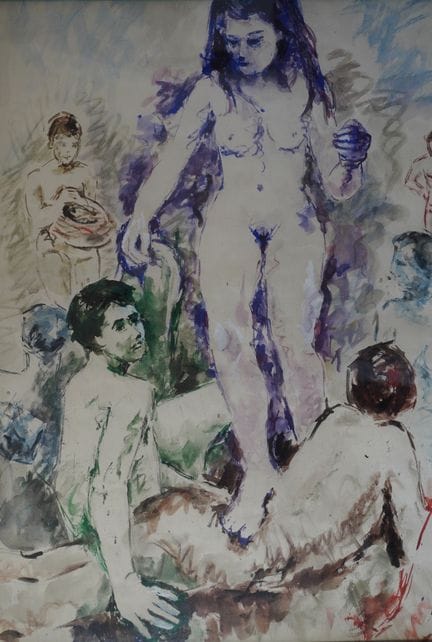 Germaine NORDMANN (1902-1997). 
Étude de nus. 
Aqu
