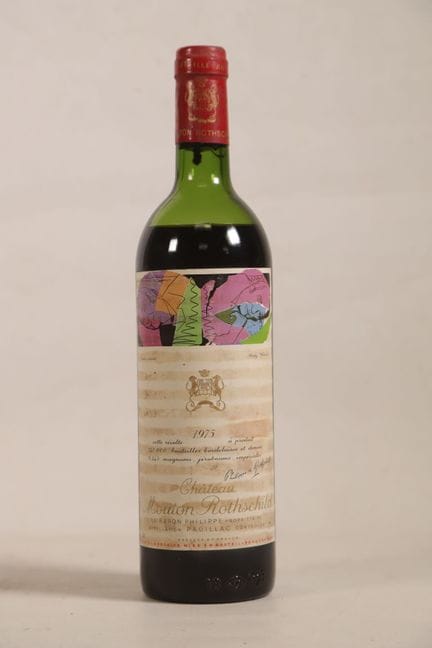 波尔多——1瓶，波亚克，木桐罗思柴尔德酒庄，1975年一级庄（标签由安迪·沃霍尔设计）。ME（-）。