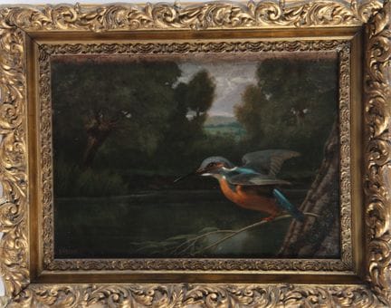 J. DARCHE，19世纪画派《翠鸟》
布面油画。
23 x 33.5 厘米。
（经小范围修复）