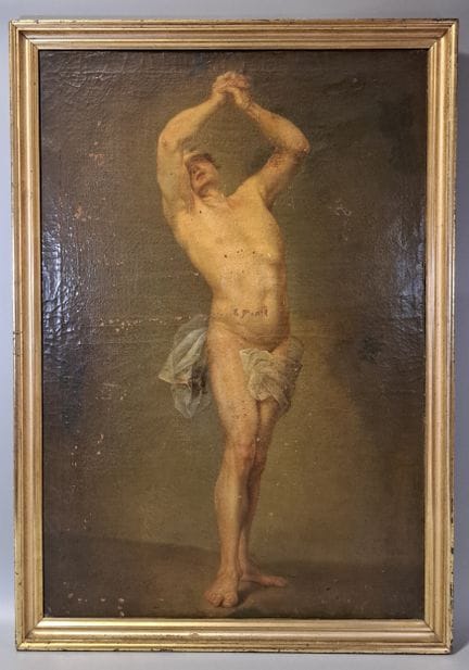 19世纪法国画派
《圣塞巴斯蒂安之殉难》，或称男性裸体学院派习作
布面油画
86 x 60 厘米
（