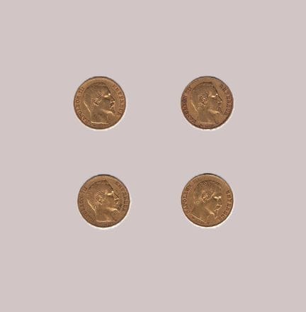 FRANCE 
4 pièces de 20 francs or Napoléon III tête