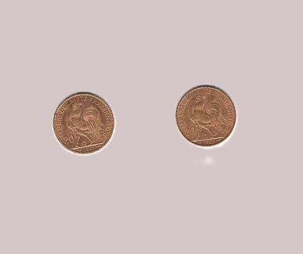 FRANCE
2 pièces 20 francs or Coq 1904 et 1911
Poid