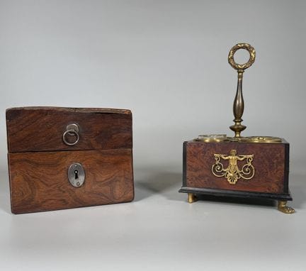 COFFRET A SENTEUR et ENCRIER en marqueterie et pla
