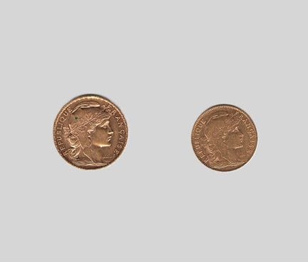 FRANCE
1 pièce de 10 francs or 1901 
1 pièce 20 fr