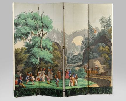 PARAVENT à quatre feuilles en bois marouflé d'un p