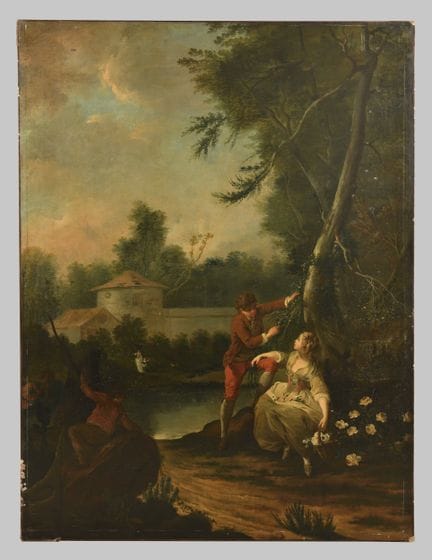尼古拉·兰克雷（1690-1743） 风格类似于
风景中的风流场景
一对大型布面油画（原装于木框内）