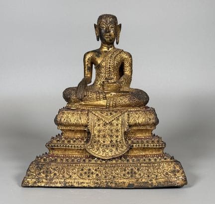 SIAM
Statue en bronze anciennement doré et laqué, 