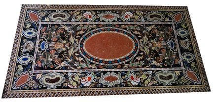 PLATEAU RECTANGULAIRE en marbre et marqueterie de 