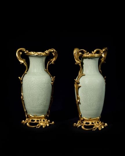 PAIR OF CELADON porcelain baluster-shaped VASES de