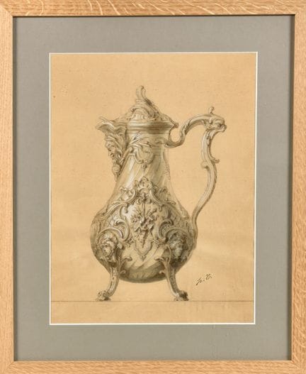 Rocaille-style coffee pot, decorated with a mascar