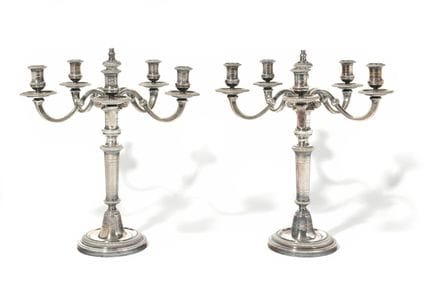 PAIR OF CANDELABERS in silver-plated bronze with f
