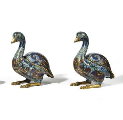 PAIR OF INCENSE BURNERS
Made of cloisonné enamel, 