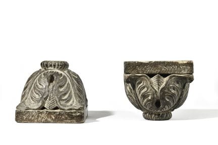PAIR OF SQUARE CAPITALS made of carved stone with 