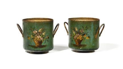 PAIR OF BOWL COVERS made of lacquered sheet metal,