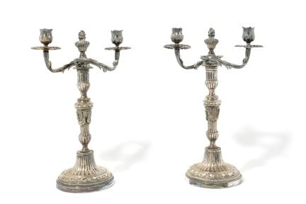 PAIR OF silver-plated bronze candelabra in the Lou