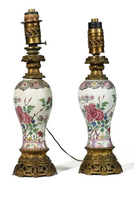 CHINA 
Pair of polychrome glazed porcelain vases w