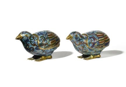 PAIR OF INCENSE BURNERS
Made of cloisonné enamel, 