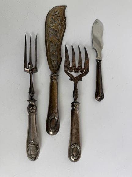 Silver-plated and silver-coated fish-serving set, 