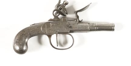 PISTOLET À COFFRE, À SILEX, À BALLE FORCÉE, TOUT F