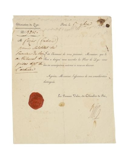 HÜE (François). Lettre signée à Frédéric Fuzier, p