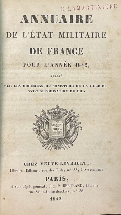 ANNUAIRE MILITAIRE 1842 DE L’ÉTAT MILITAIRE DE FRA