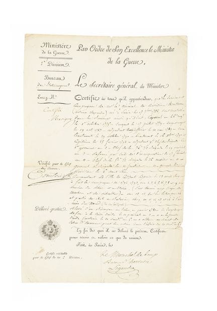 MINISTÈRE DE LA GUERRE, 2e DIVISION.
Certificat ma