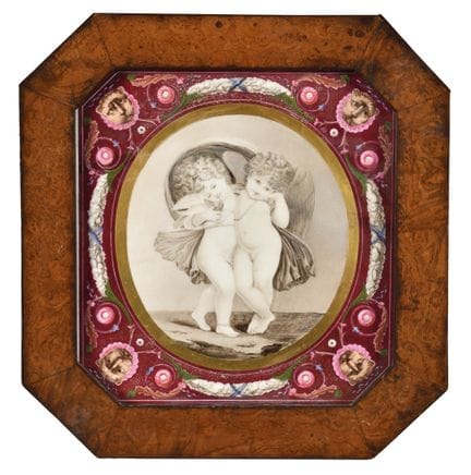 PLACA DE PORCELANA,
De forma hexagonal, decorada c