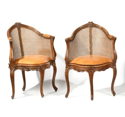 RARA PAREJA de sillones de despacho de madera natu
