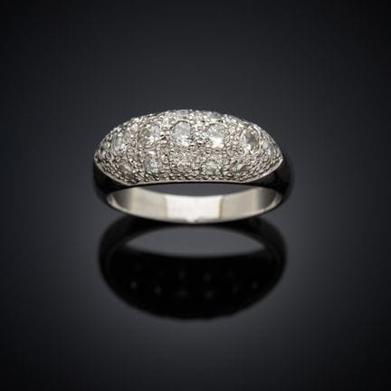 Bague jonc en or gris 750 millièmes, sertie de dix