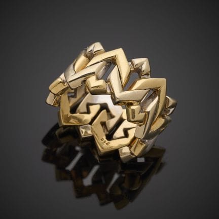 Bague bandeau en or jaune et gris 750 millièmes, à