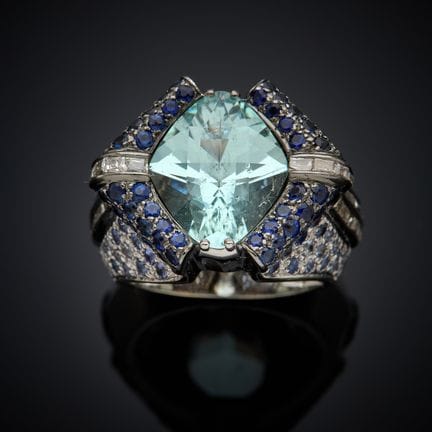 Bague en or gris 750 millièmes, sertie en son cent