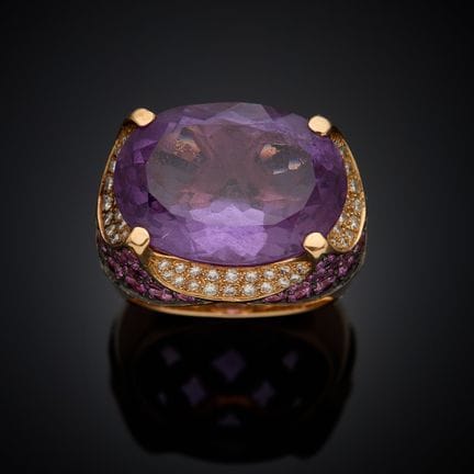 Importante bague en or rose 750 millièmes, sertie 
