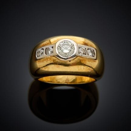 Bague bandeau en or jaune et gris 750 millièmes, s
