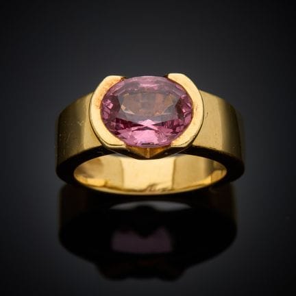 Bague bandeau en or jaune 750 millièmes, sertie d'