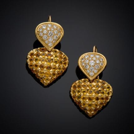 Paire de pendants d'oreille en or jaune 750 milliè