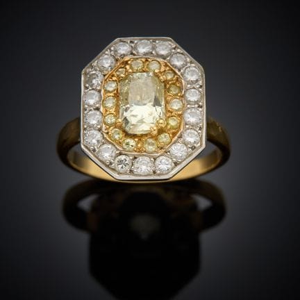Bague en or jaune et gris 750 millièmes, sertie d'