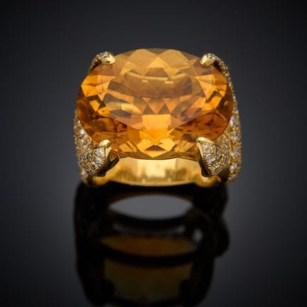 Bague en or jaune 750 millièmes, sertie d'une citr