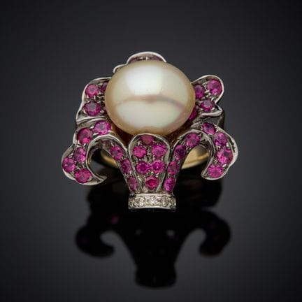 Bague fleur en or gris et jaune 750 millièmes, la 